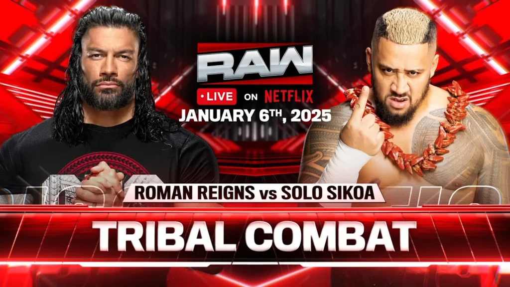 Roman Reigns vs Solo Sikoa WWE Raw on Netflix Graphic